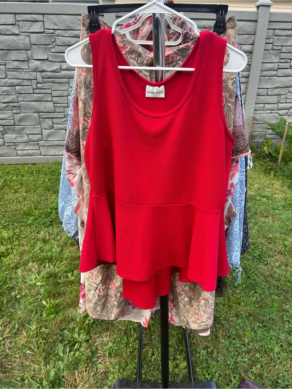 Caren Sport Red Sleeveless Peplum Tank Top